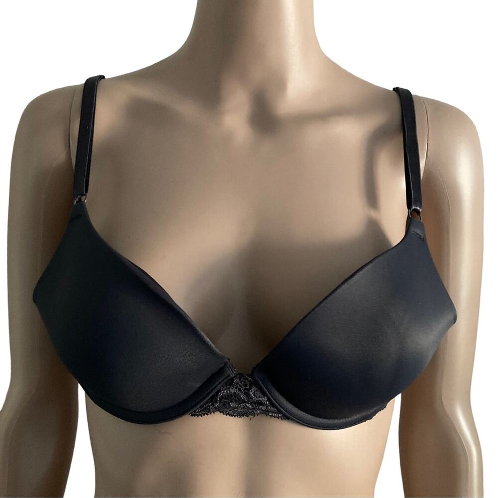 Maidenform Self Expressions Bra 34B Dark Gray Padded Underwire Lace Trim